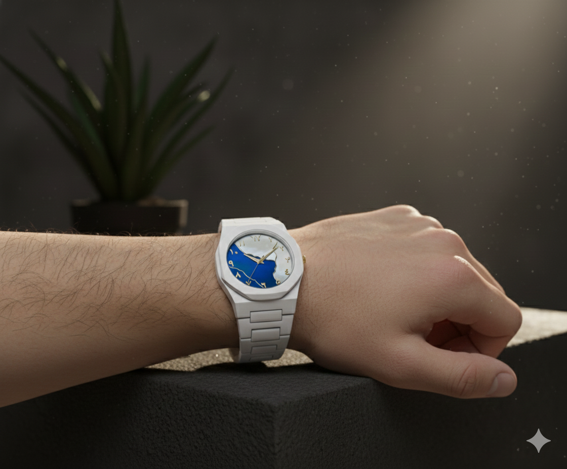 SABR Aura "Arctic Marble" – Modern Arabic Dial Fiber Watch