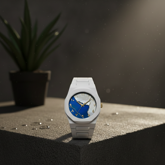 SABR Aura "Arctic Marble" – Modern Arabic Dial Fiber Watch